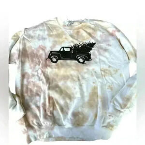 Gildan Large 2 sided funny Christmas crewneck‎ sweatshirt. Hand tye dyed. NWT